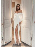 Off Shoulder Ivory Organza Slit Wedding Dress